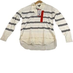 Hilary‎ Radley Womens Striped Mixed Media Layered Sweater Ivory Navy Medium NEW